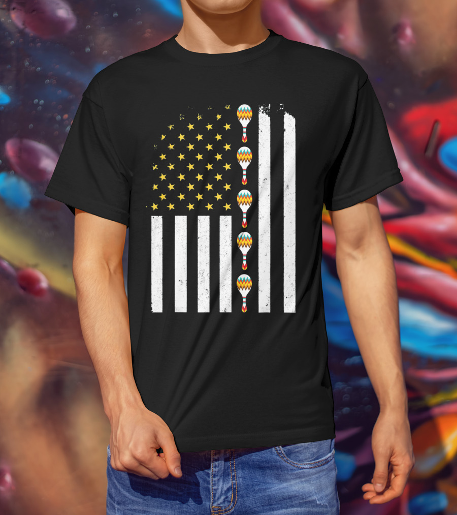 Cinco De Mayo Vintage American Flag With Maracas T-Shirt