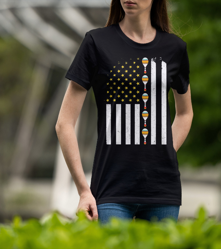 Cinco De Mayo Vintage American Flag With Maracas T-Shirt