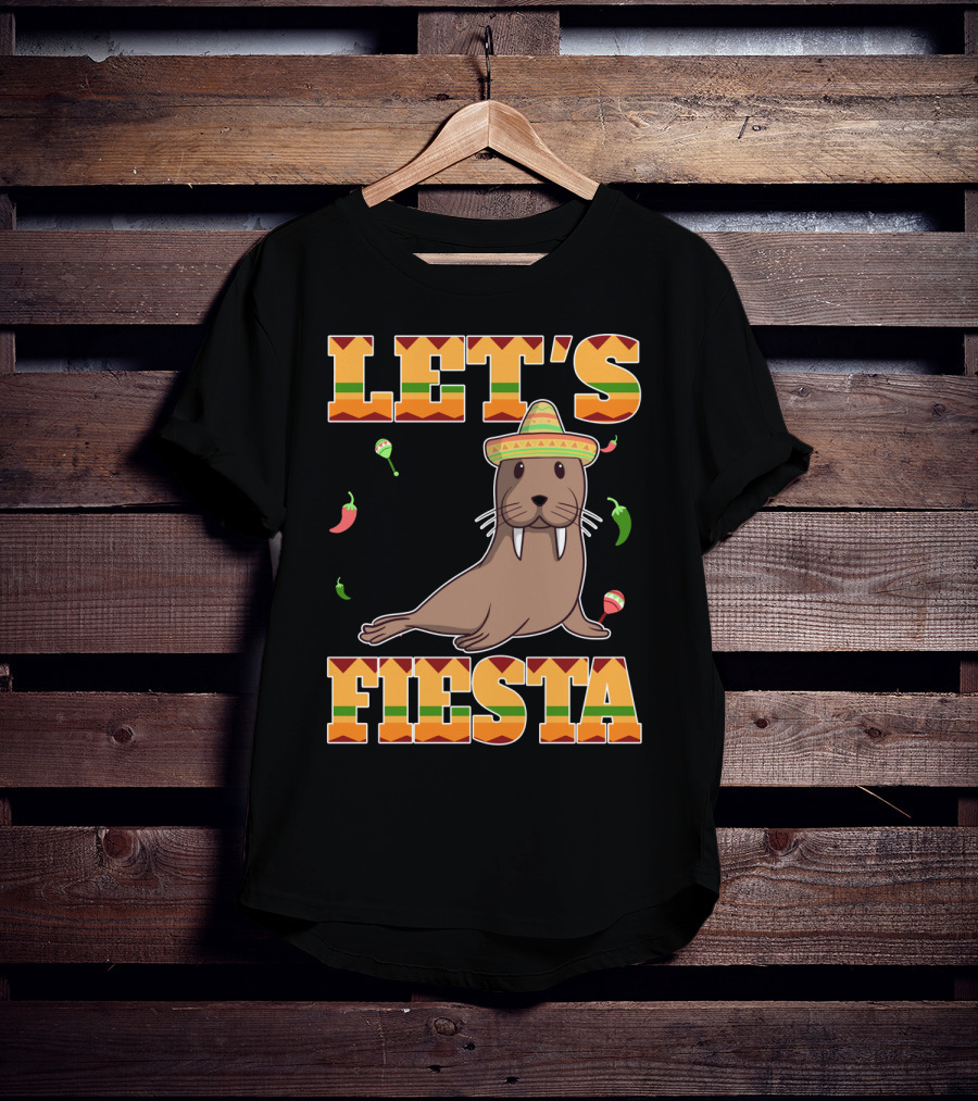 Let's Fiesta Walrus Sombrero Peppers Cinco De Mayo Mexican T-Shirt