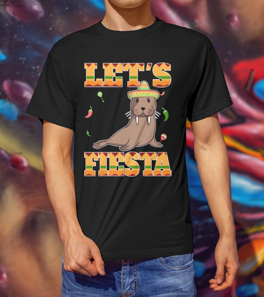 Let's Fiesta Walrus Sombrero Peppers Cinco De Mayo Mexican T-Shirt