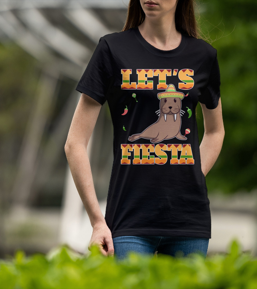 Let's Fiesta Walrus Sombrero Peppers Cinco De Mayo Mexican T-Shirt
