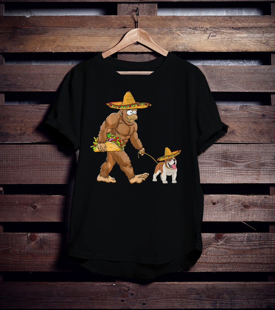 Bigfoot Taco Sombrero English Bulldog Fiesta T-Shirt