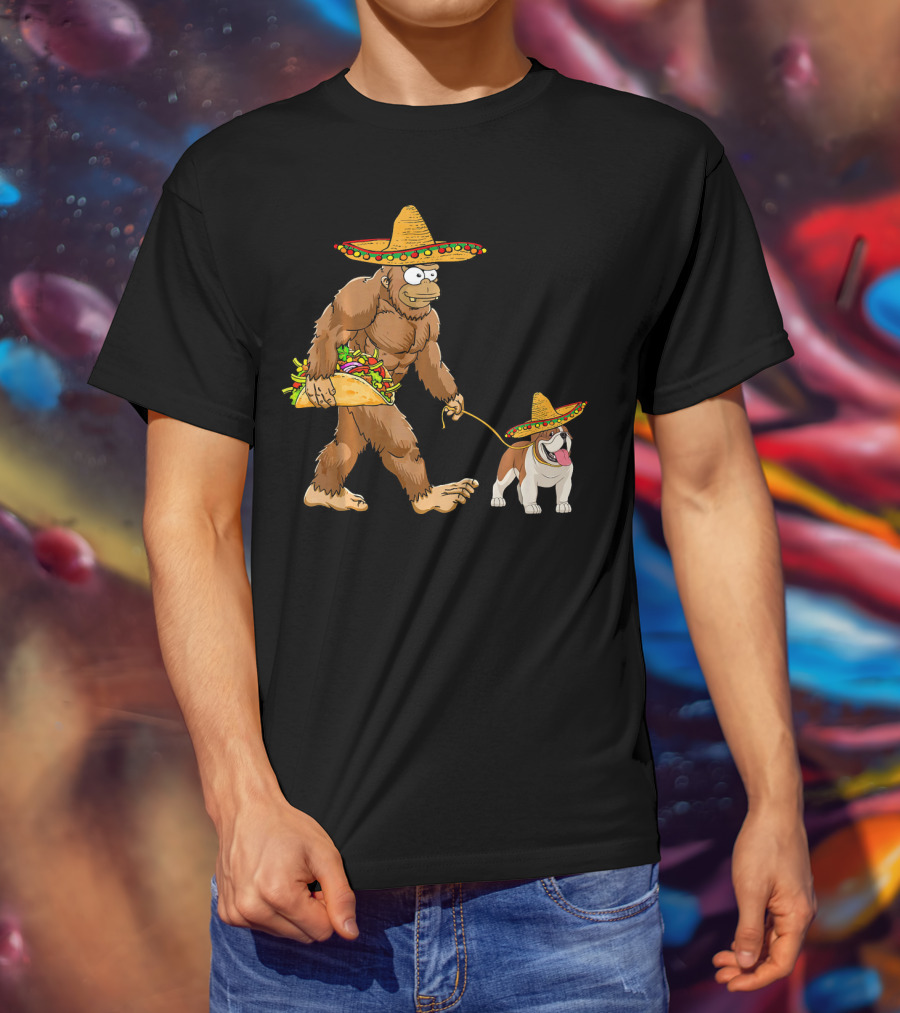 Bigfoot Taco Sombrero English Bulldog Fiesta T-Shirt