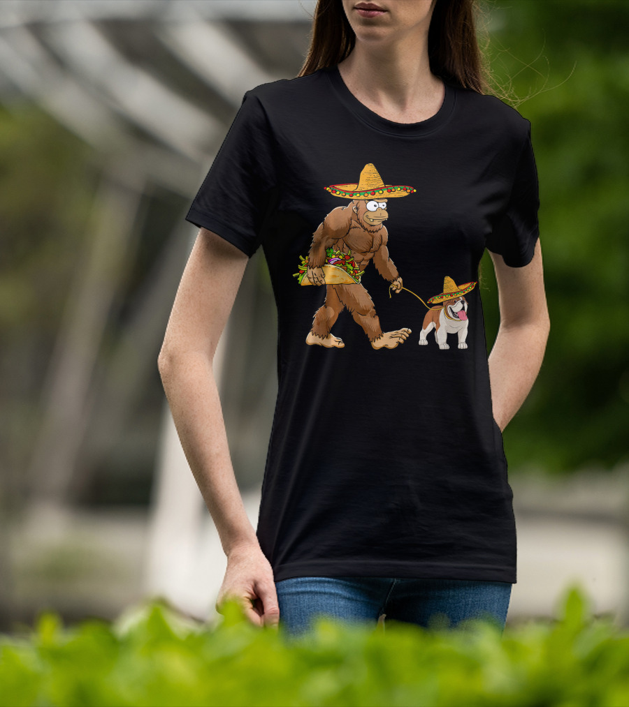 Bigfoot Taco Sombrero English Bulldog Fiesta T-Shirt