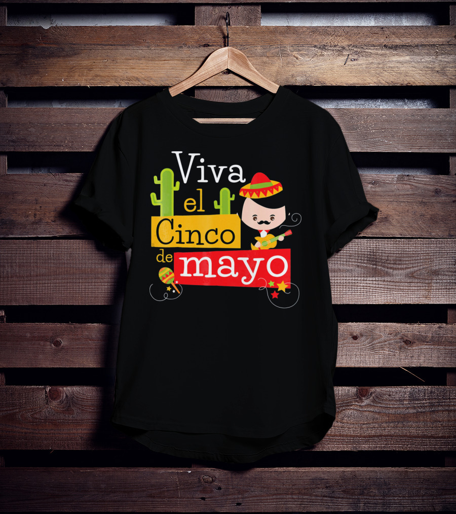 Viva El Cinco De Mayo Cactus Sombrero Guitar Mexico T-Shirt