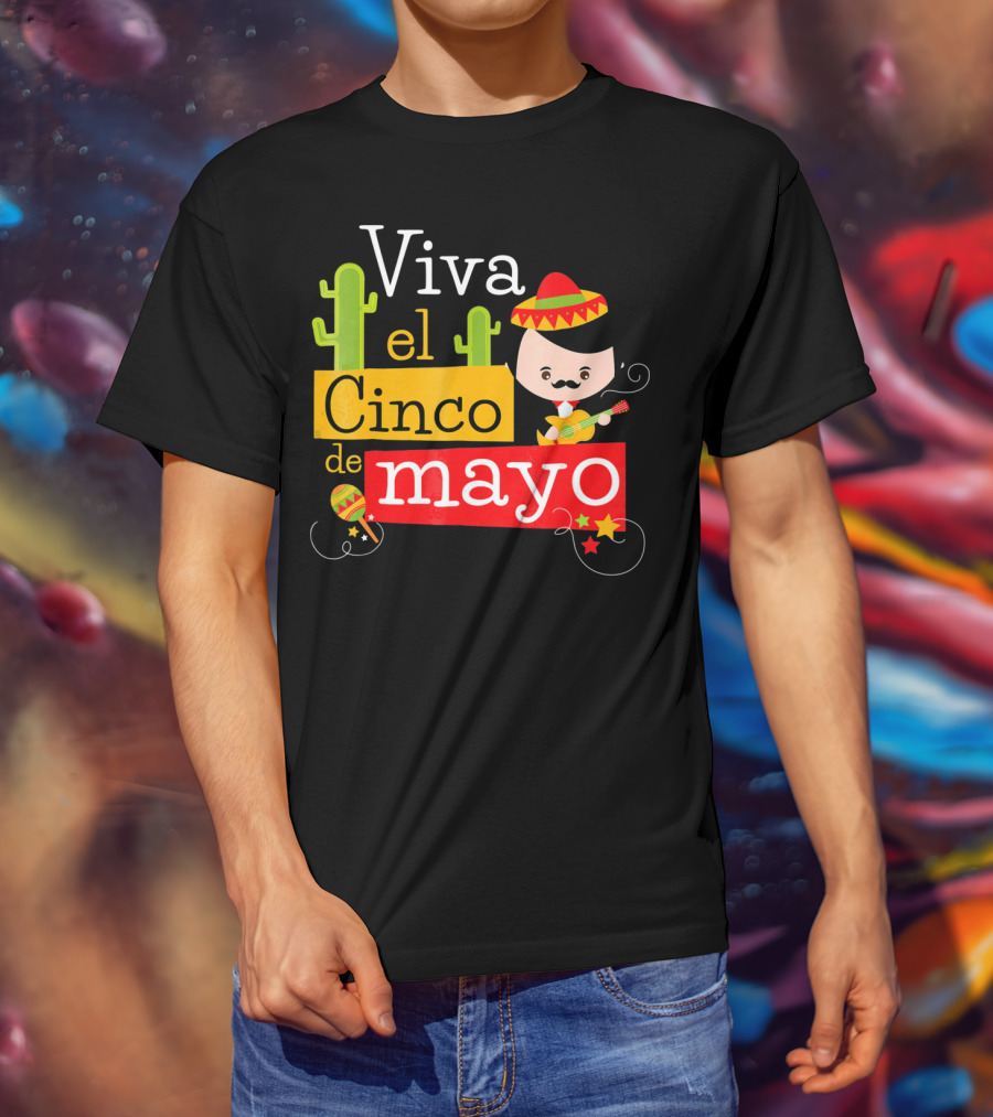 Viva El Cinco De Mayo Cactus Sombrero Guitar Mexico T-Shirt