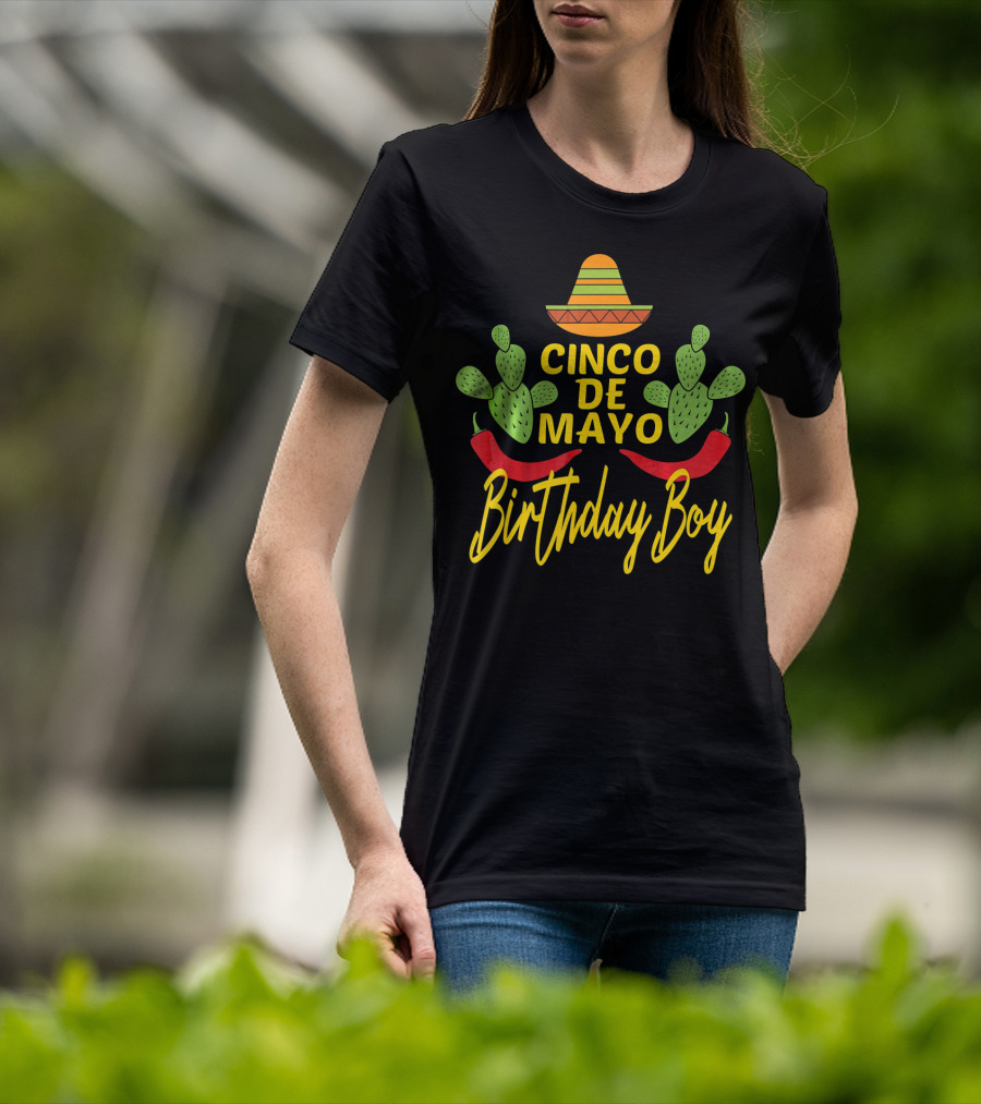 Cinco De Mayo Birthday Boy Sombrero Cactus Peppers T-Shirt