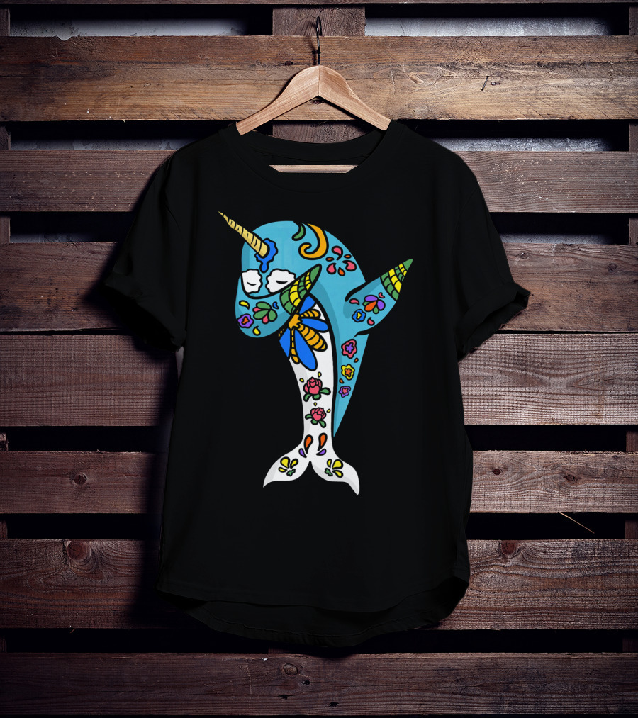 Cinco De Mayo Sugar Skull Narwhal Floral T-Shirt