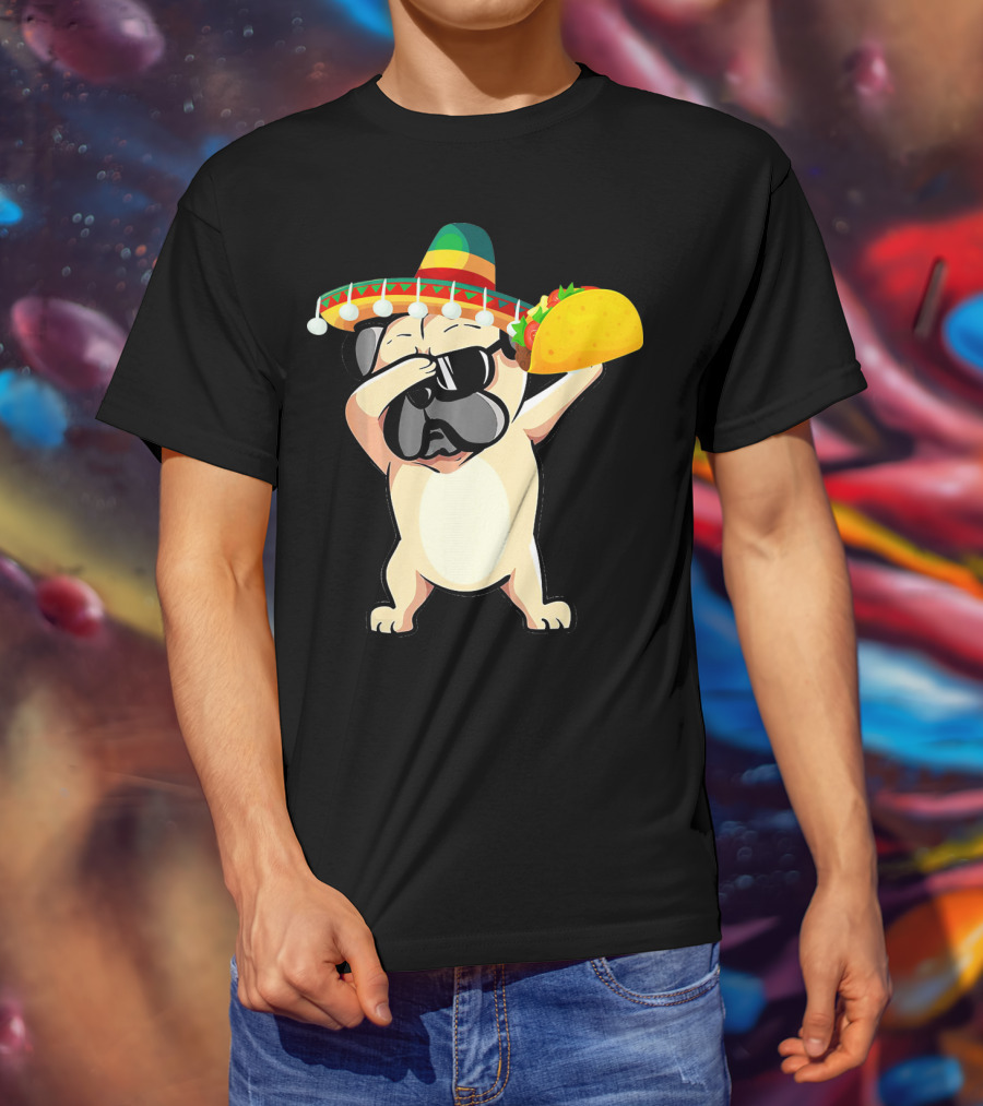 Cinco De Mayo Pug Dog Dabbing With Taco And Sombrero T-Shirt