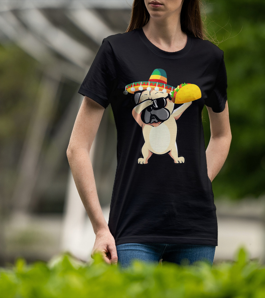 Cinco De Mayo Pug Dog Dabbing With Taco And Sombrero T-Shirt