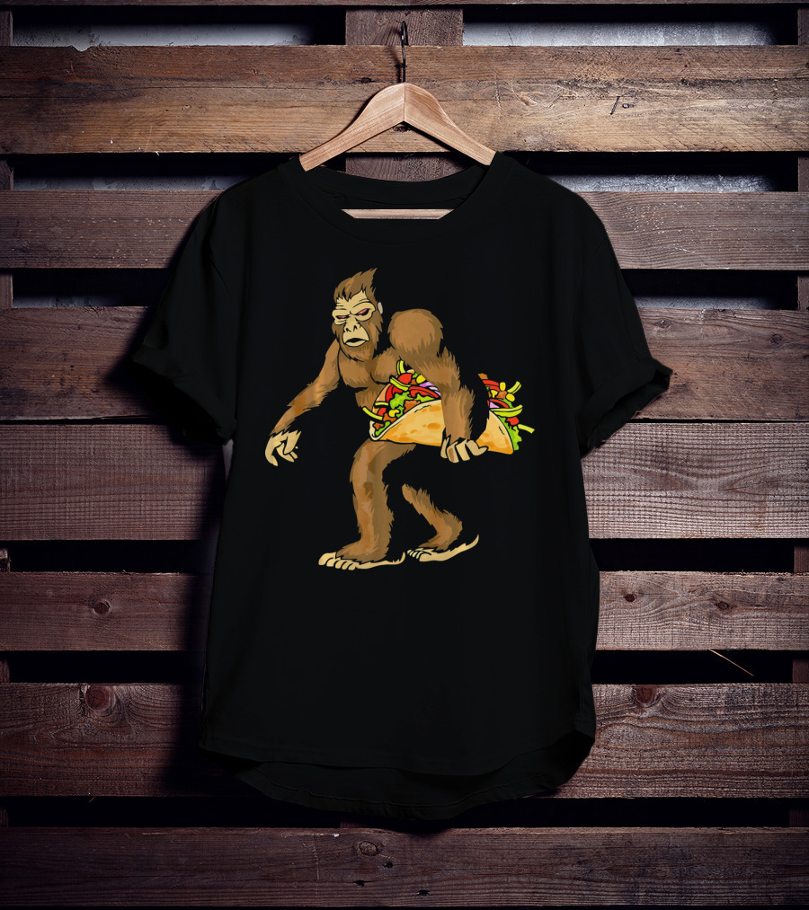 Mexican Taco Fiesta Party Bigfoot Holding Giant Taco T-Shirt