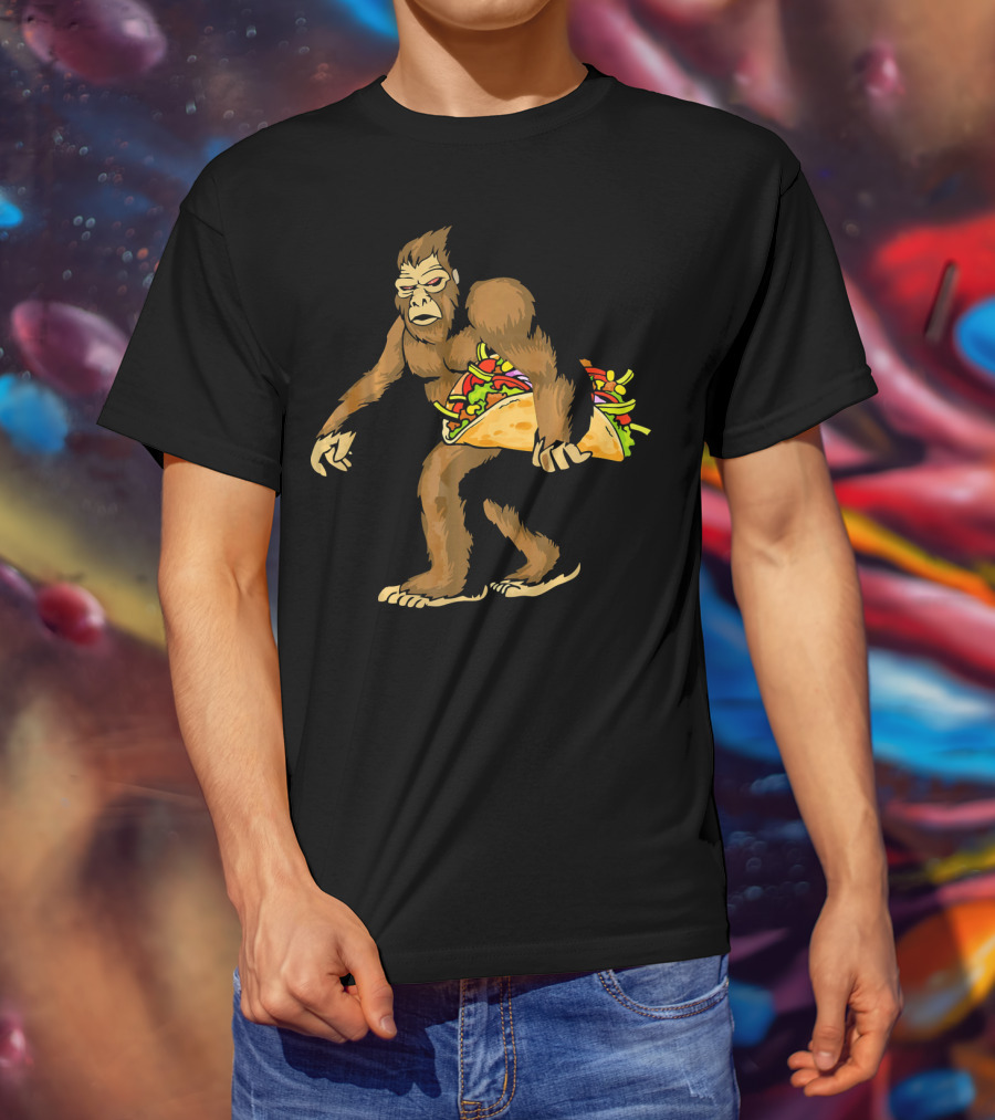 Mexican Taco Fiesta Party Bigfoot Holding Giant Taco T-Shirt