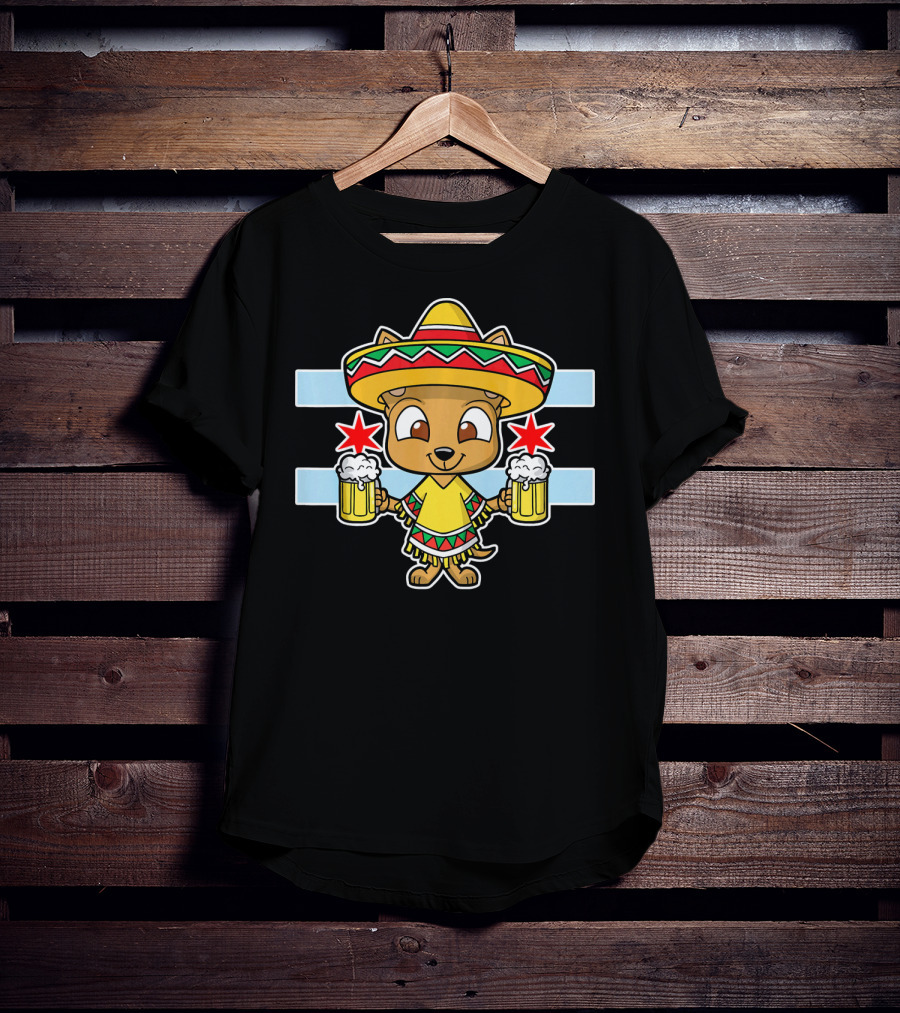 Cinco De Mayo Chicago Chihuahua Sombrero Poncho Beer Stars T-Shirt
