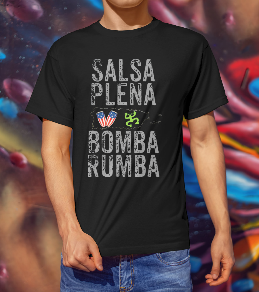 Salsa Plena Bomba Rumba Puerto Rico Map Drums Dance T-Shirt