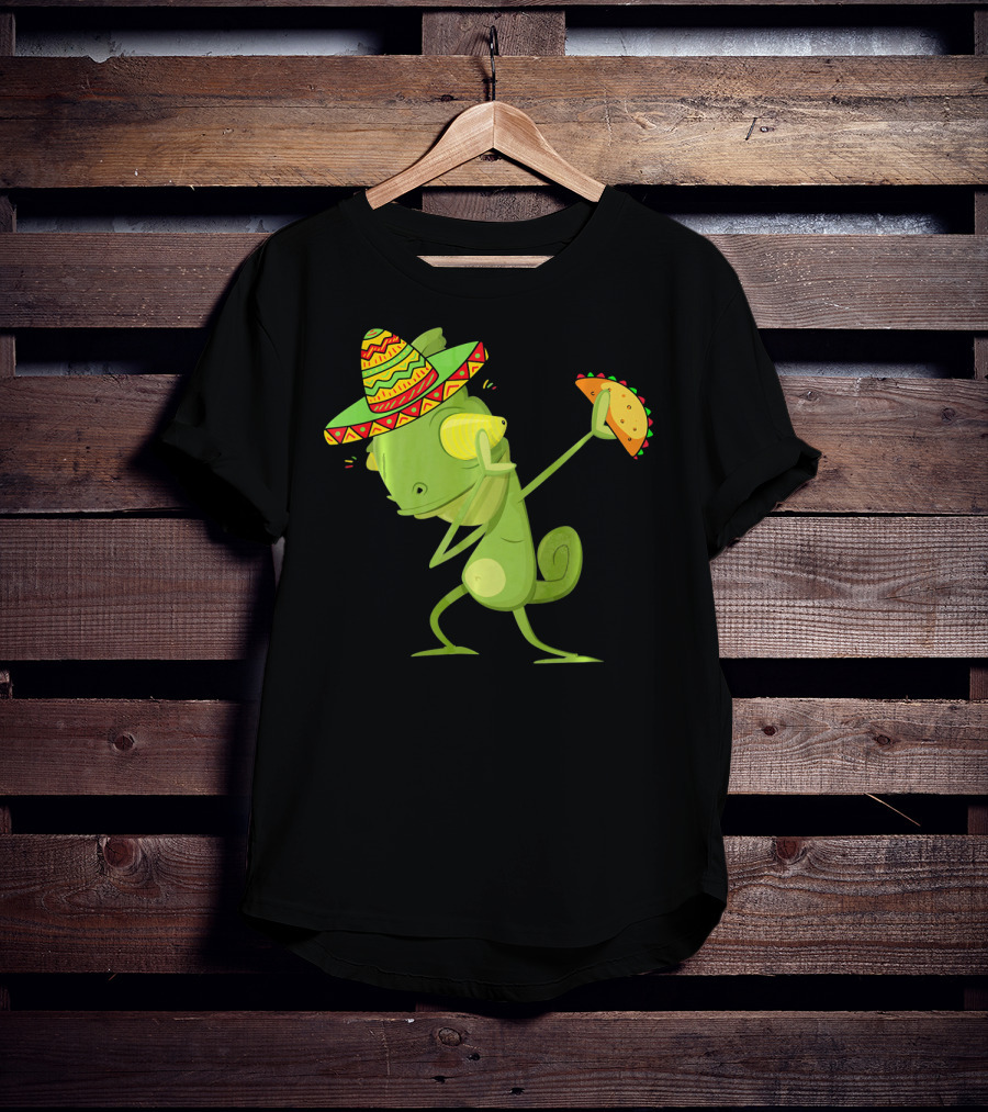 Funny Lizard Dabbing Sombrero Taco Cinco De Mayo T-Shirt