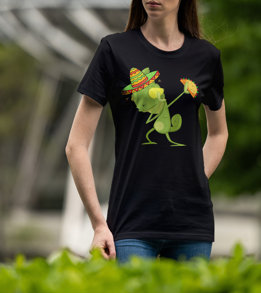 Funny Lizard Dabbing Sombrero Taco Cinco De Mayo T-Shirt