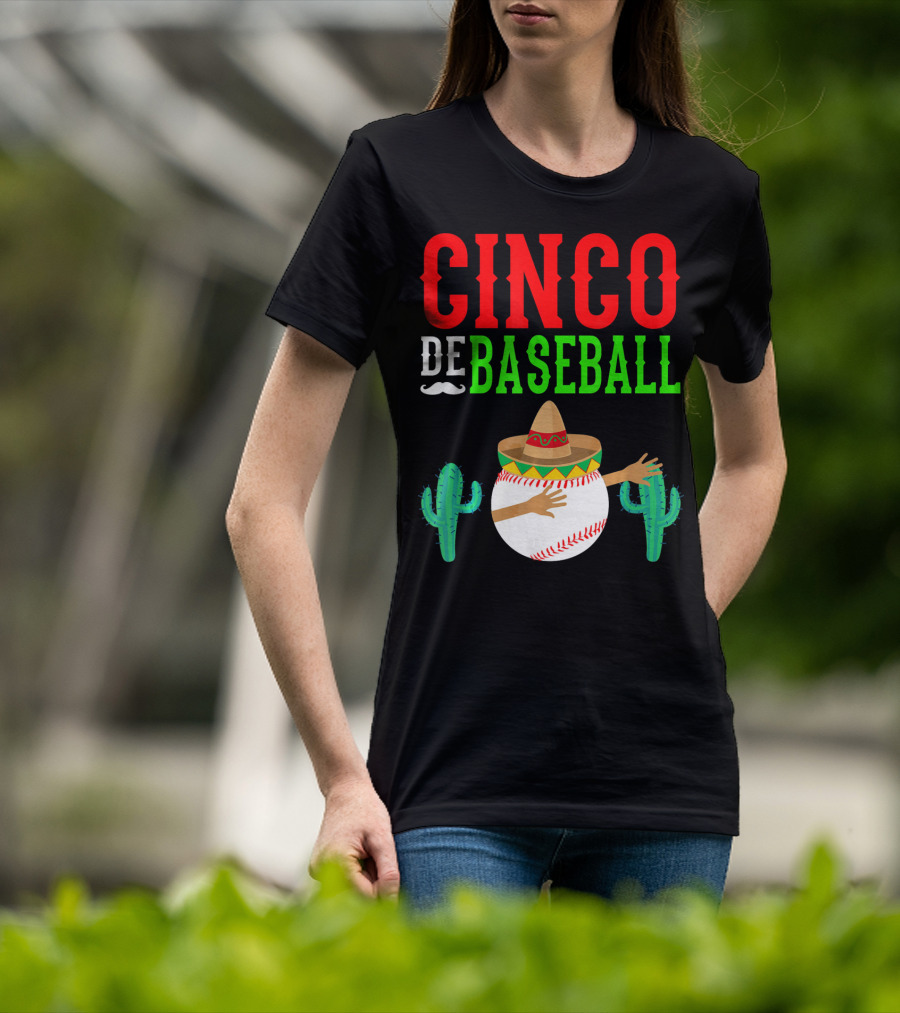 Cinco De Baseball Funny Dabbing Mex Sombrero Cactus T-Shirt