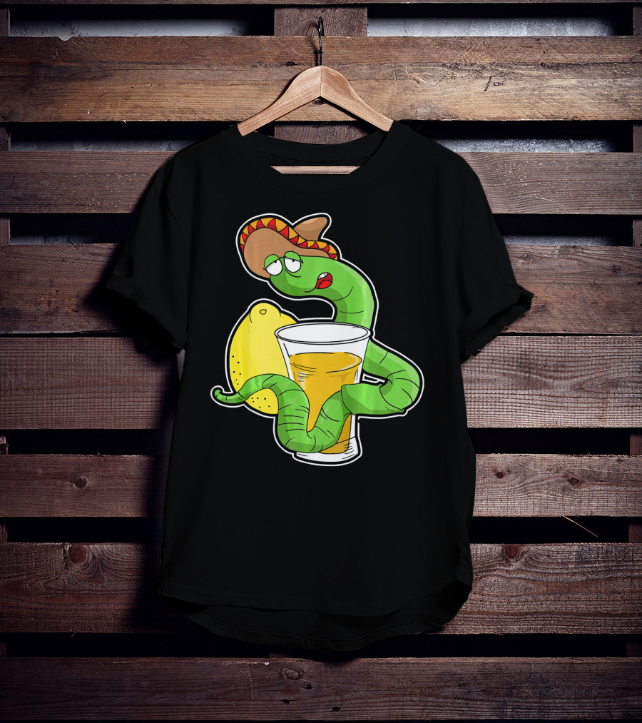 Funny Drunk Tequila Worm With Shot And Lemon Party Vibes T-Shirt