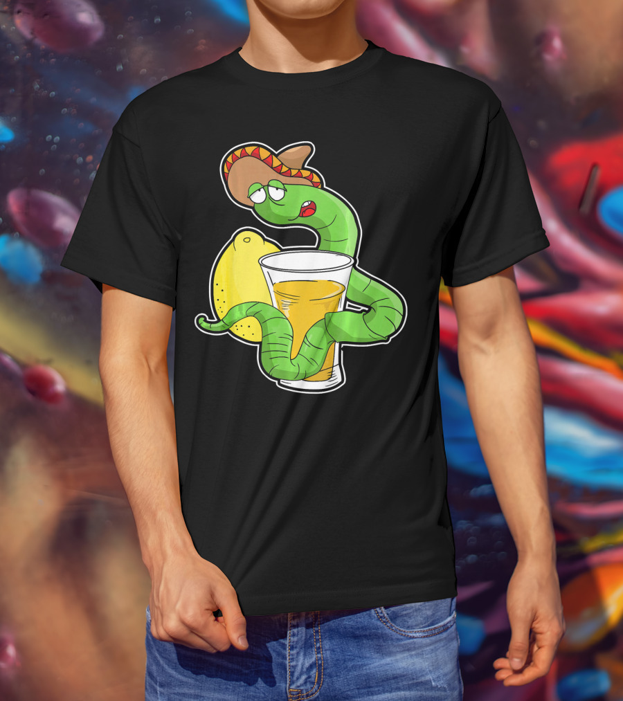 Funny Drunk Tequila Worm With Shot And Lemon Party Vibes T-Shirt