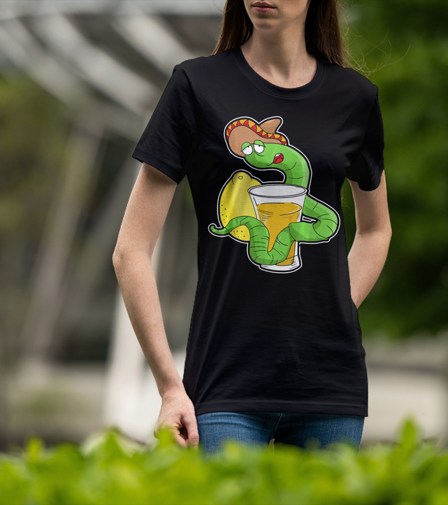 Funny Drunk Tequila Worm With Shot And Lemon Party Vibes T-Shirt