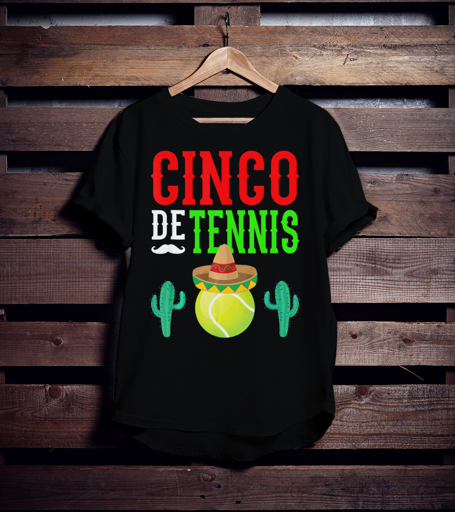 Cinco De Tennis Funny Mexico Sombrero Cactus T-Shirt