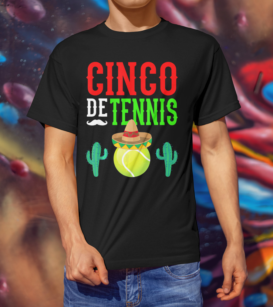 Cinco De Tennis Funny Mexico Sombrero Cactus T-Shirt