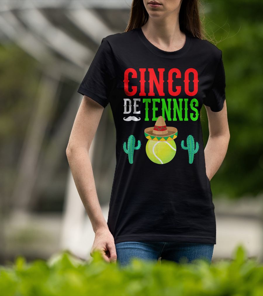 Cinco De Tennis Funny Mexico Sombrero Cactus T-Shirt