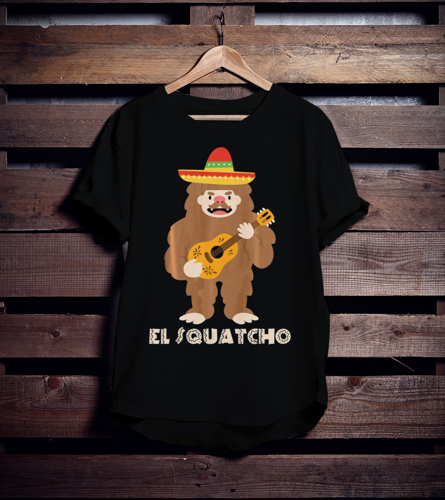 El Squatcho Sasquatch Funny Mexican Cinco Mariachi Sombrero Guitar T-Shirt