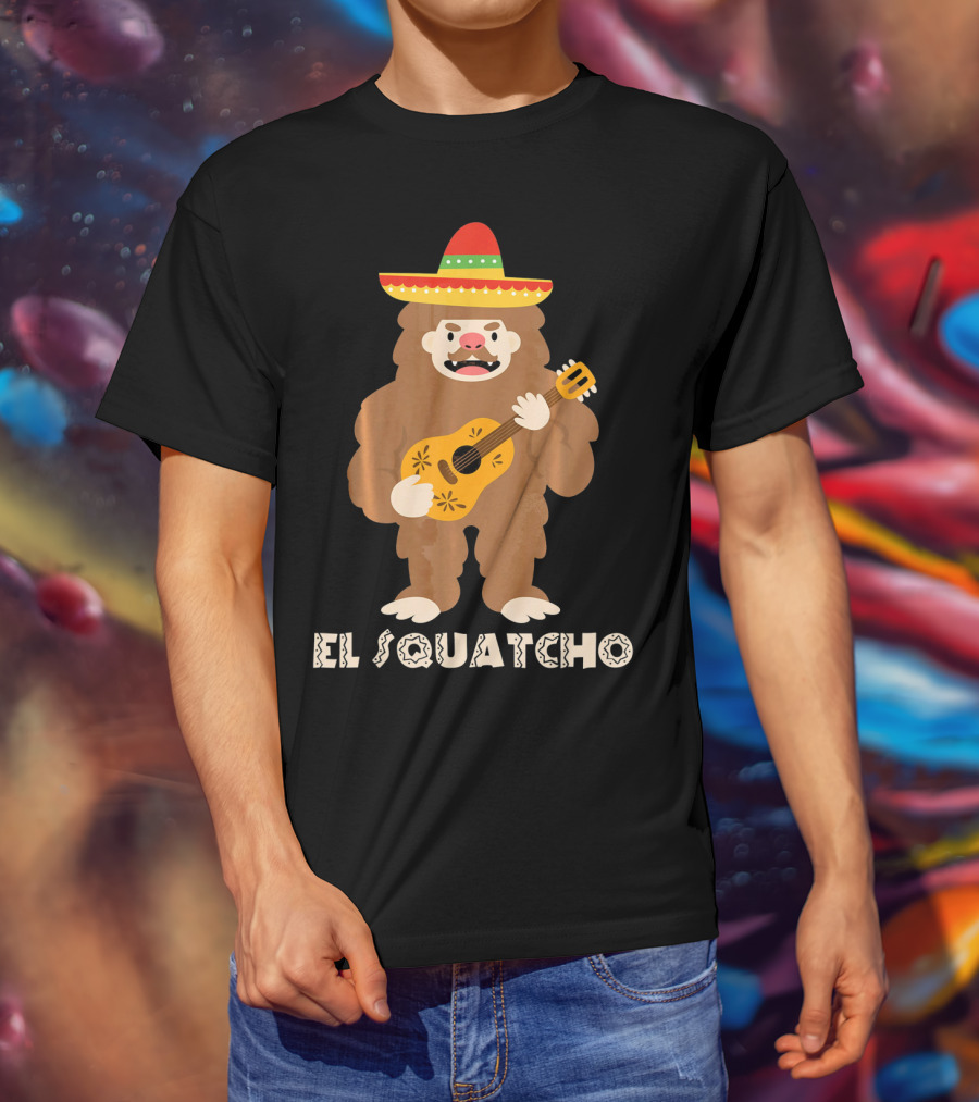 El Squatcho Sasquatch Funny Mexican Cinco Mariachi Sombrero Guitar T-Shirt