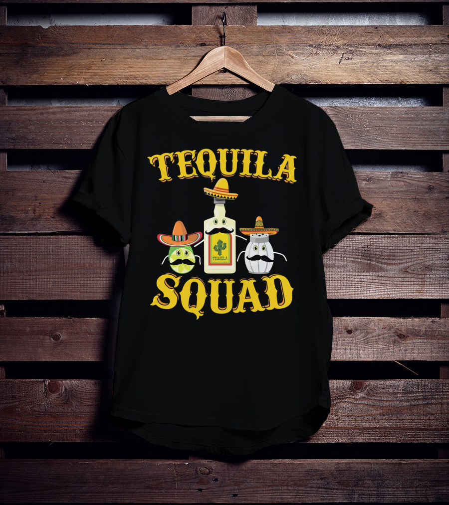 Tequila Squad Lime Salt Sombreros Bottle Fun T-Shirt