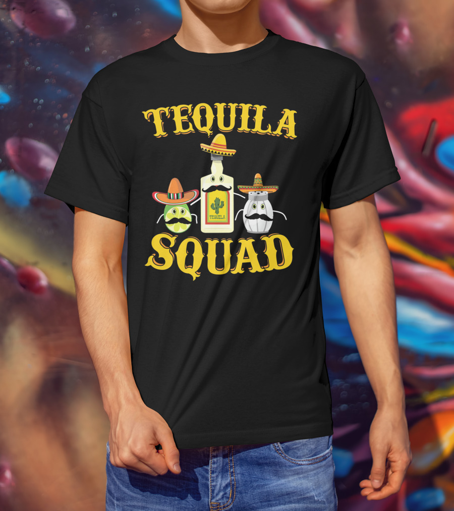 Tequila Squad Lime Salt Sombreros Bottle Fun T-Shirt