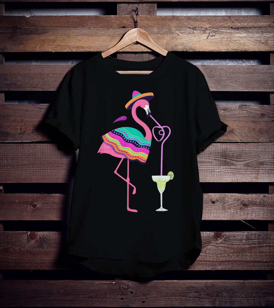 Cinco De Mayo Flamingo With Margarita And Sombrero Fun T-Shirt