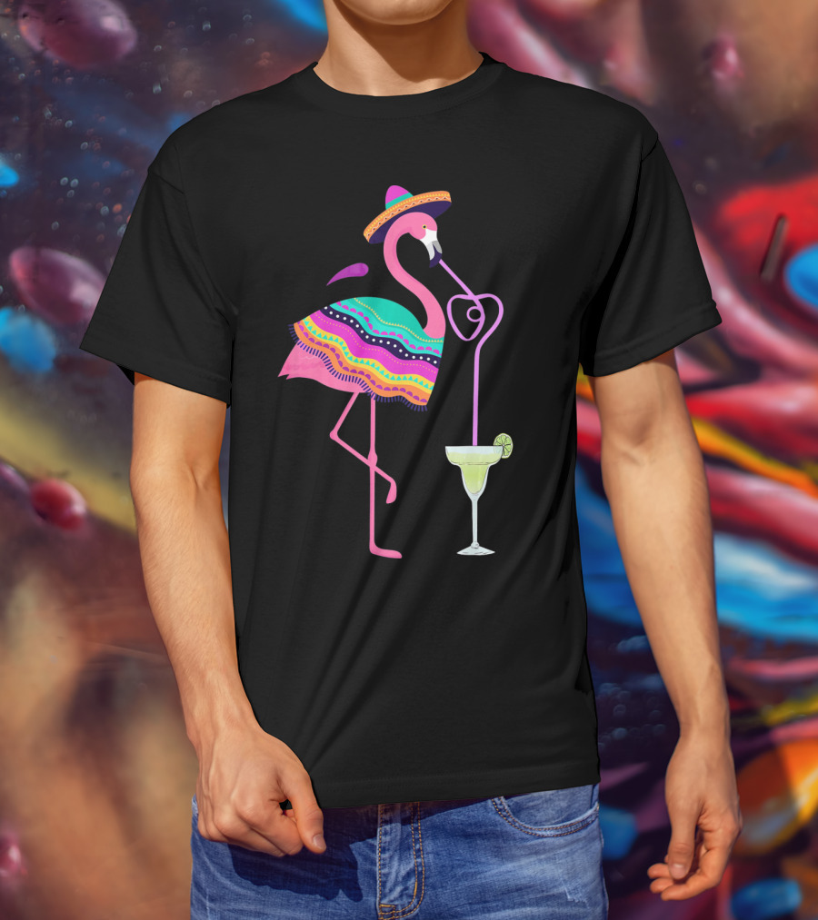 Cinco De Mayo Flamingo With Margarita And Sombrero Fun T-Shirt