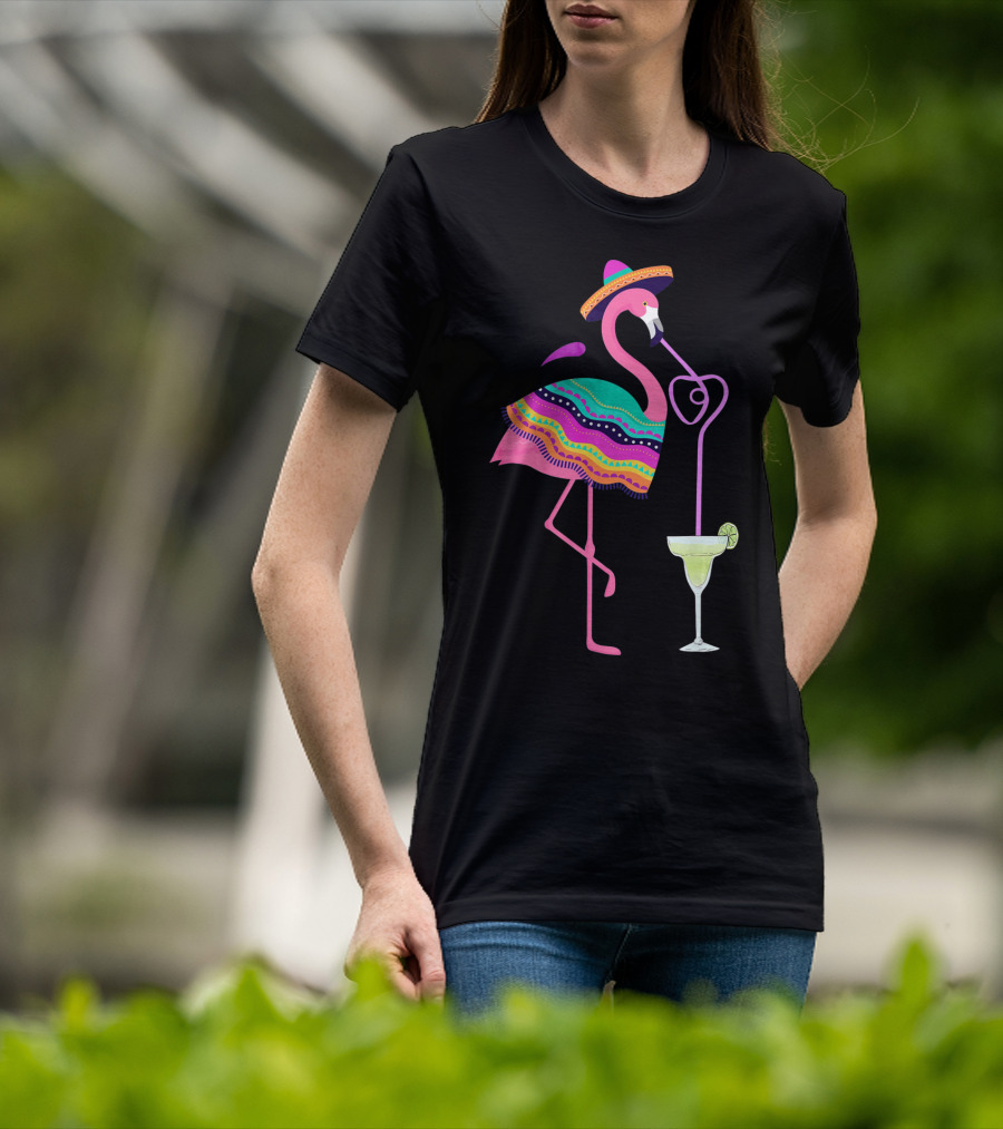 Cinco De Mayo Flamingo With Margarita And Sombrero Fun T-Shirt