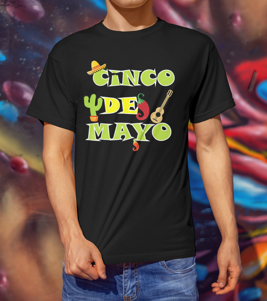 Cinco De Mayo Cactus Sombrero Guitar Chili Pepper Fiesta T-Shirt