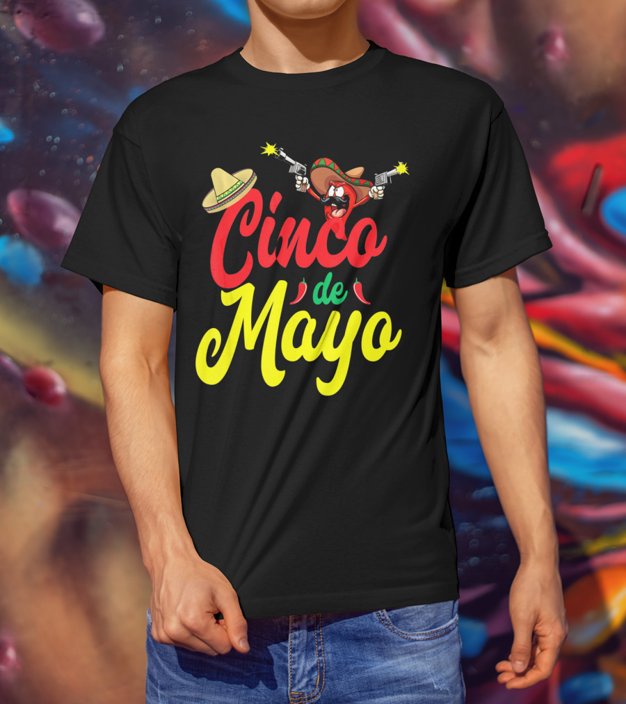 Cinco De Mayo Mexican Party Fiesta Sombrero Chili Pistols T-Shirt