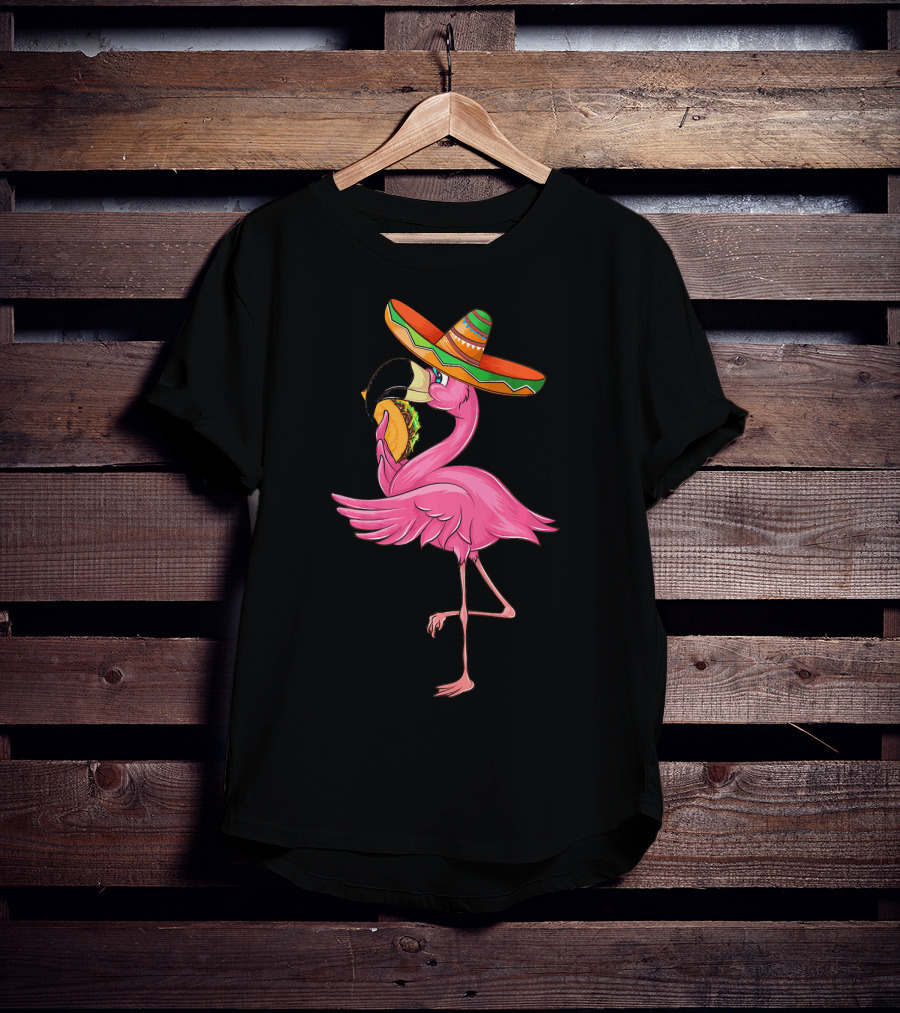Cute Flamingo With Taco And Sombrero For Cinco De Mayo T-Shirt