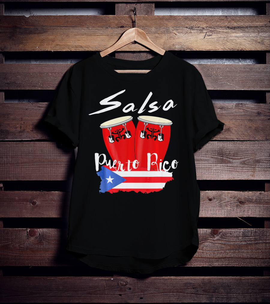 Salsa Puerto Rico Boricua Flag Bongos T-Shirt