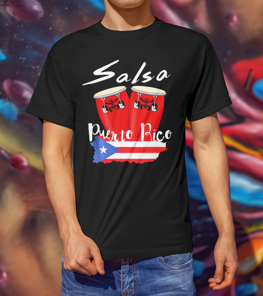 Salsa Puerto Rico Boricua Flag Bongos T-Shirt