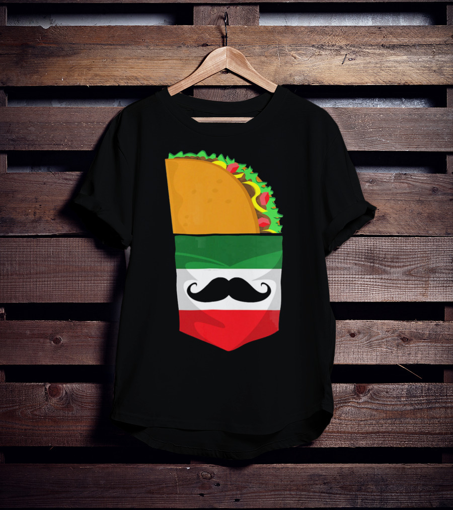 Mexican Flag Taco Cinco De Mayo Mustache T-Shirt