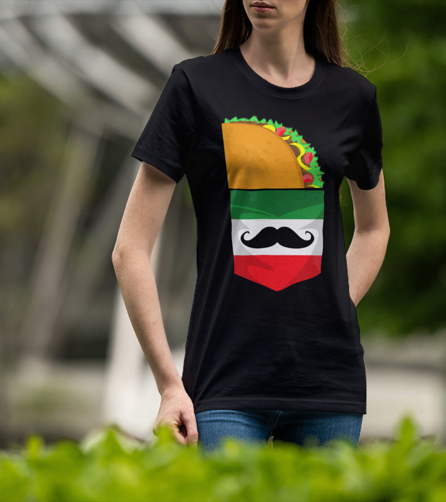 Mexican Flag Taco Cinco De Mayo Mustache T-Shirt