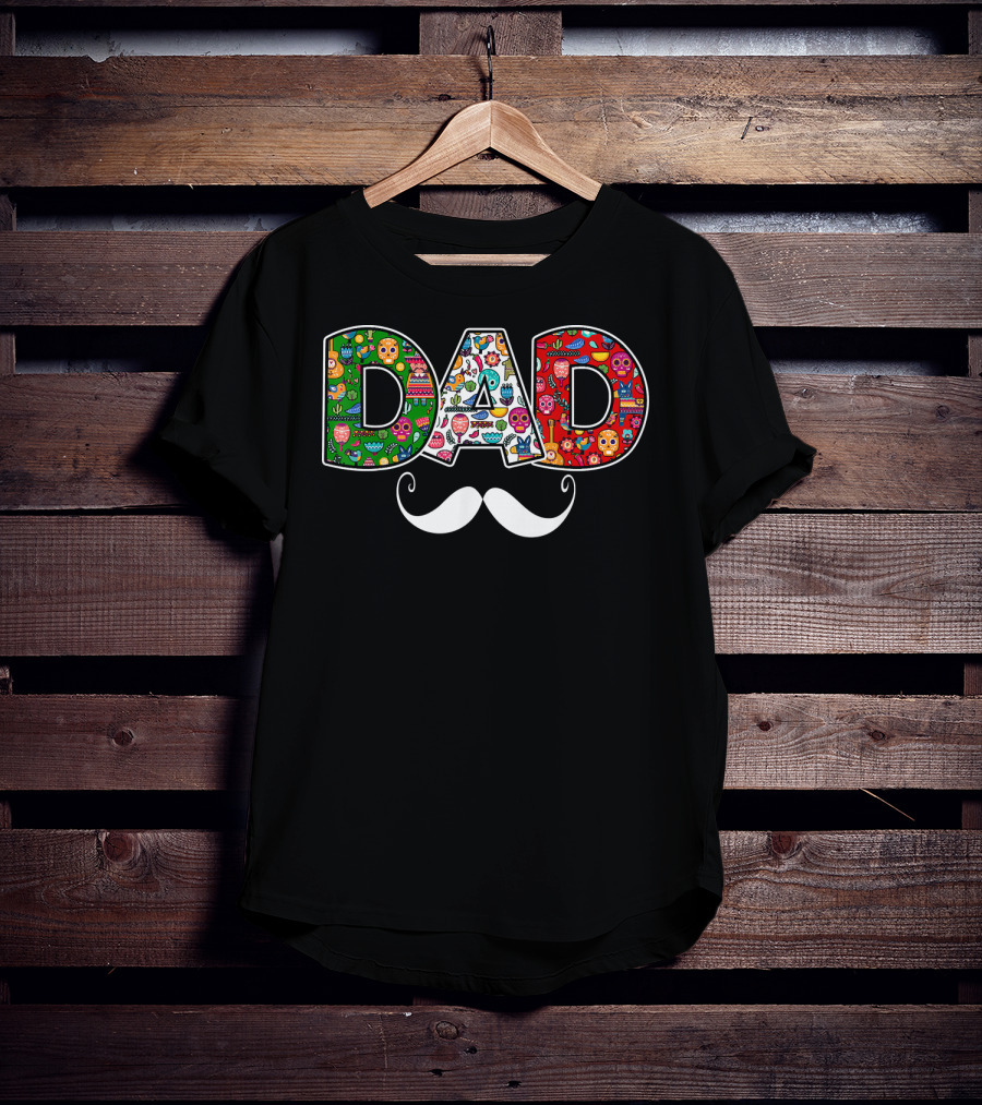 Mens Mexico Skull Maracas Sombrero Dad Mustache Colorful Icons T-Shirt