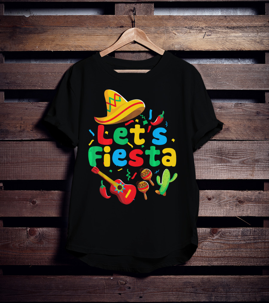 Let's Fiesta Cinco De Mayo Mexican Guitar Cactus T-Shirt
