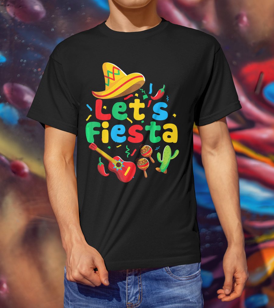 Let's Fiesta Cinco De Mayo Mexican Guitar Cactus T-Shirt
