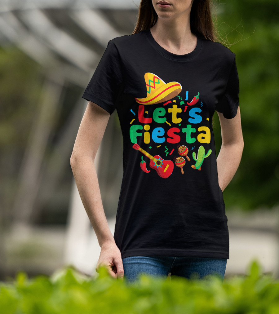Let's Fiesta Cinco De Mayo Mexican Guitar Cactus T-Shirt