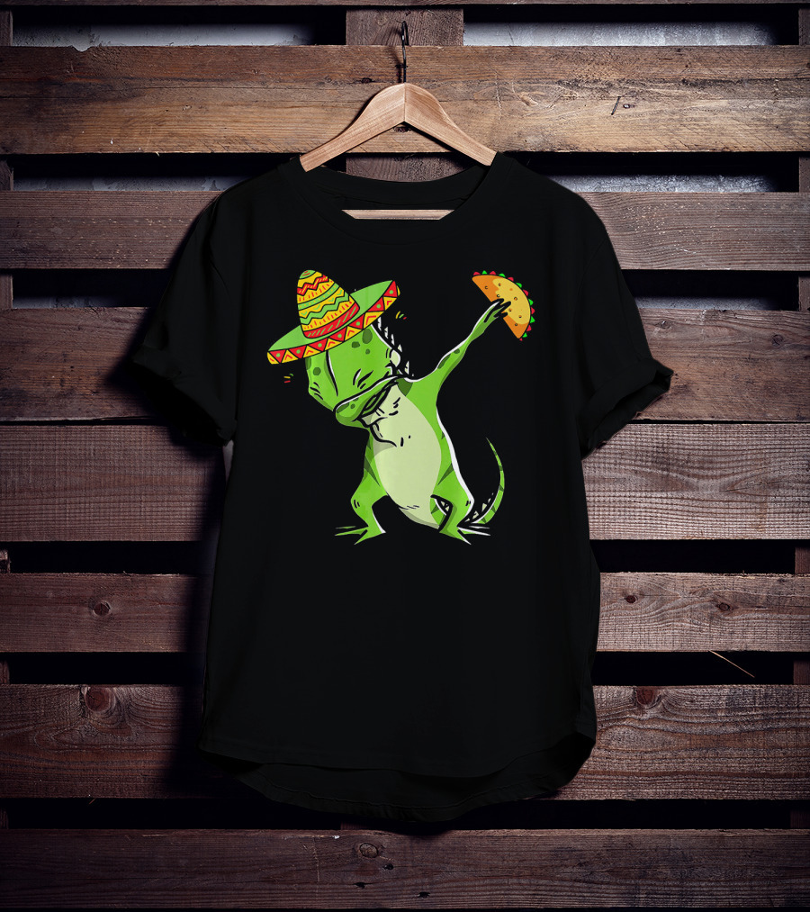 Cinco De Mayo Iguana Dabbing With Taco And Sombrero T-Shirt