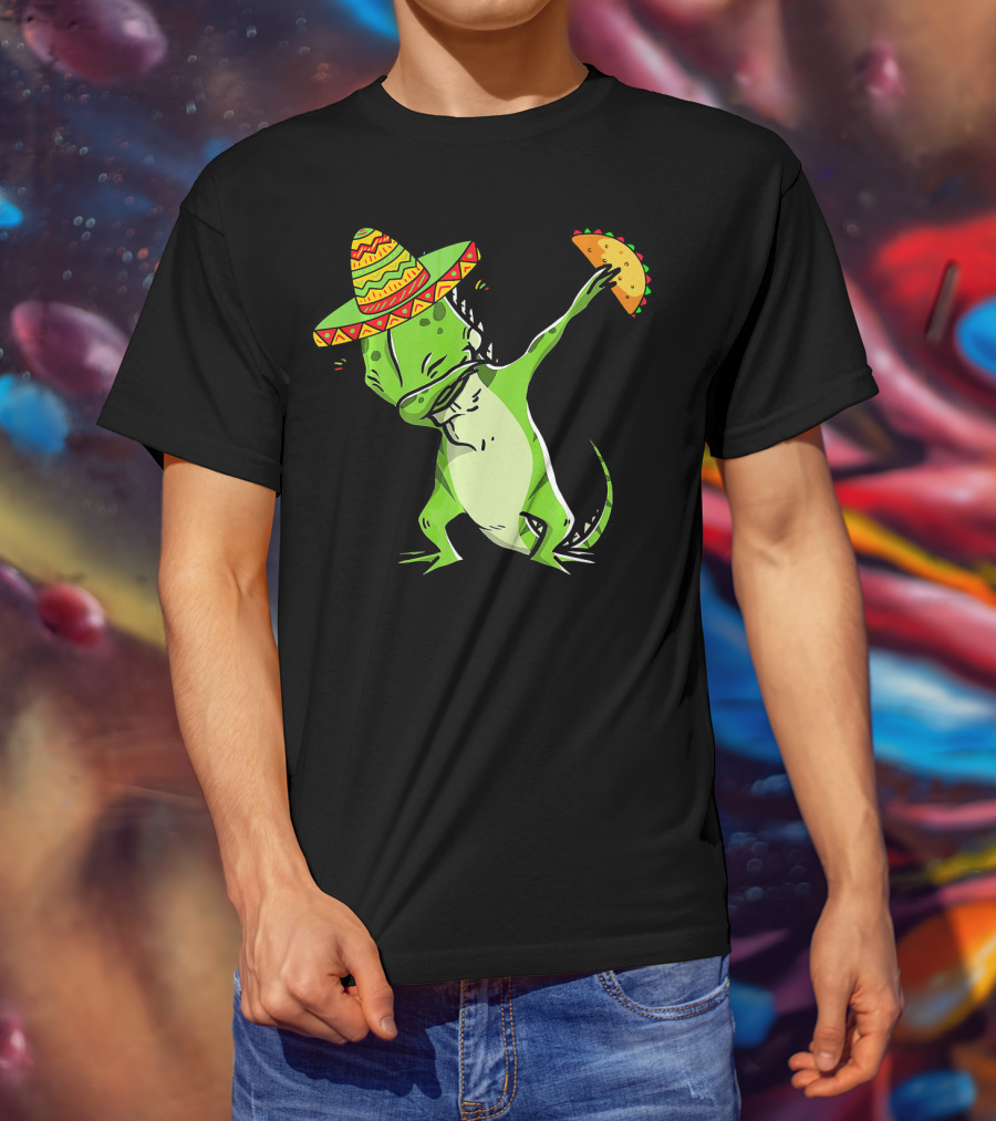 Cinco De Mayo Iguana Dabbing With Taco And Sombrero T-Shirt