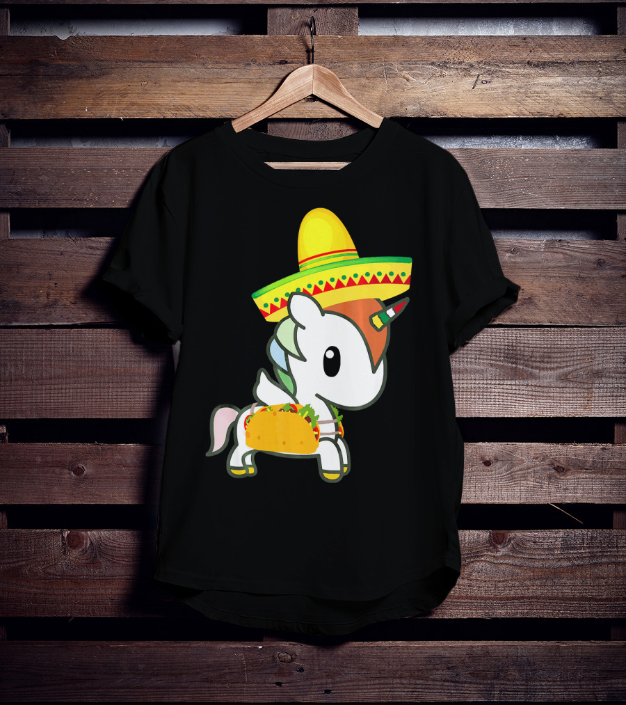Chibi Cinco De Mayo Unicorn Wearing Sombrero Taco T-Shirt
