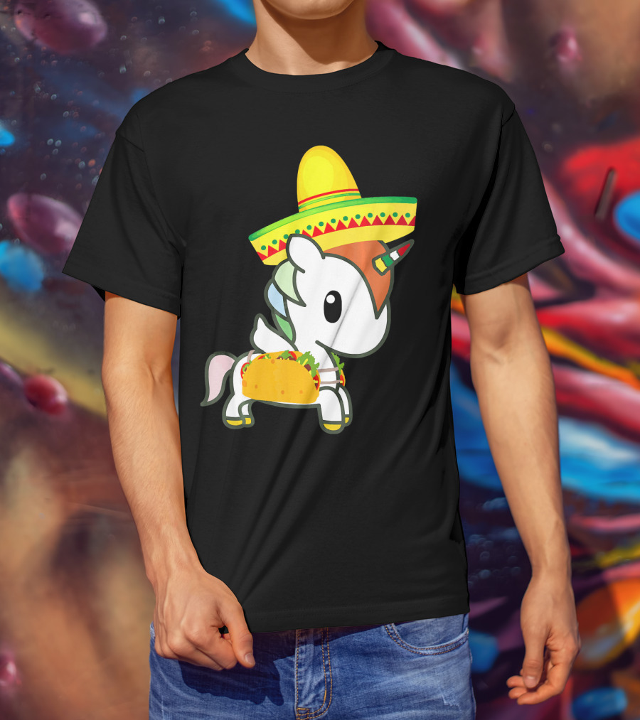 Chibi Cinco De Mayo Unicorn Wearing Sombrero Taco T-Shirt