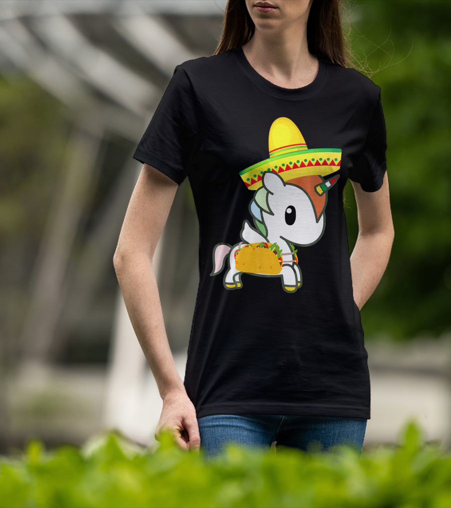 Chibi Cinco De Mayo Unicorn Wearing Sombrero Taco T-Shirt